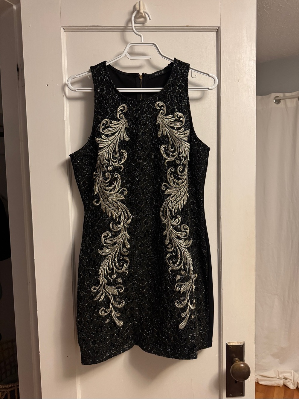 Ark & Co Black Sleeveless Dress with Gold Embroidered Scrolls